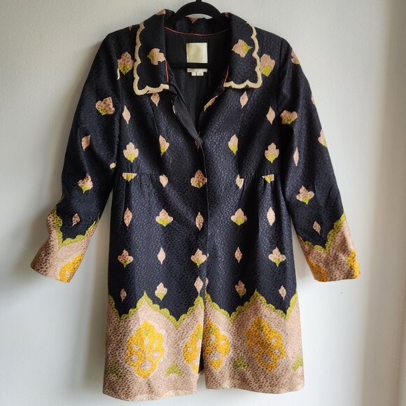 Sz6 Anthropologie Elevenses Silk Embroidered Coat - EUC - Picture 1 of 12
